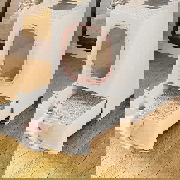 Enclosed Folding Cat Litter Box Toilet with Scoop Living and Home