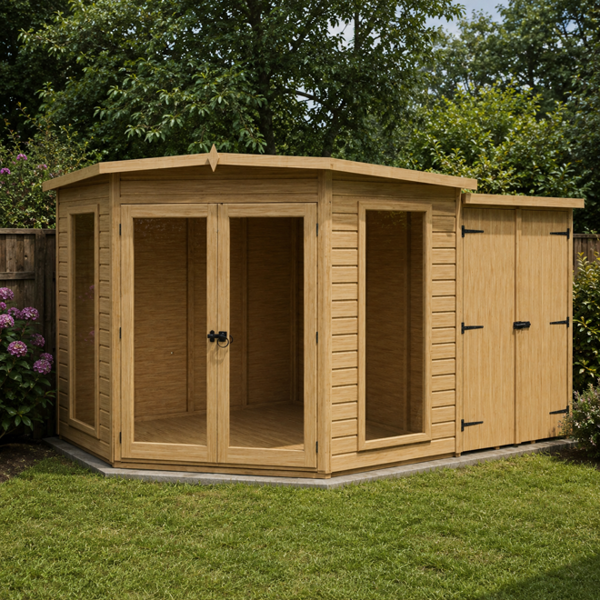 Shire Barclay With Side Shed 8 x 12ft Corner Summerhouse 12mm Interlock Cladding