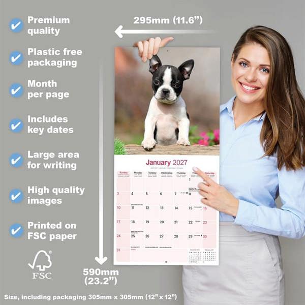 Boston Terrier Calendar 2027, Wall Calendars, Month To View, Dogs, Gift