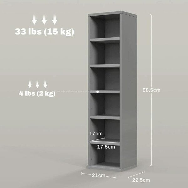 Bobobiy Set of 2 CD Media Display Shelf Unit Tower Rack with Adjustable Shelves, High Gloss Grey