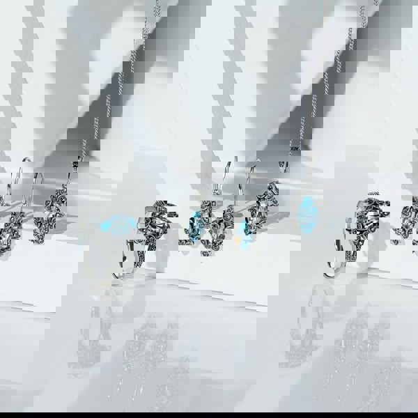 Gemondo Art Deco Style Marquise Blue Topaz & Marcasite Drop Earrings in Sterling Silver