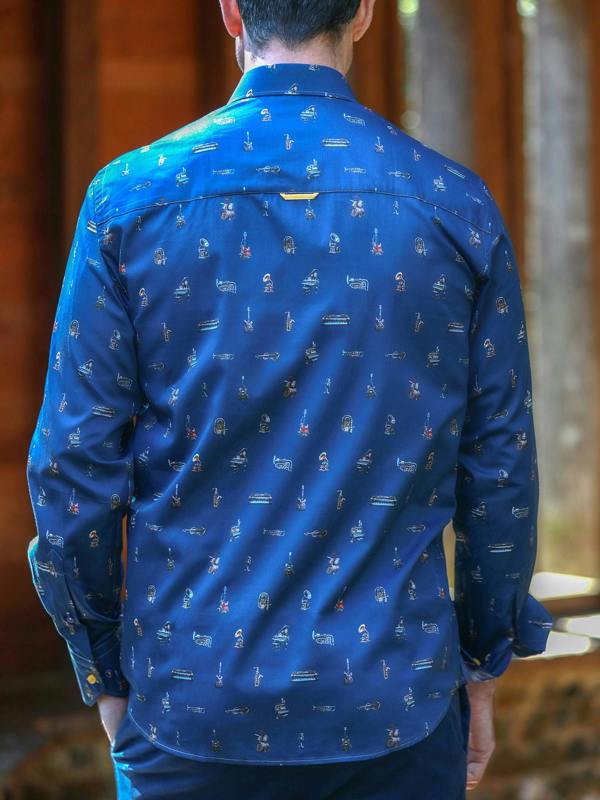 Claudio Lugli Musical Instrument Print Satin Cotton Shirt