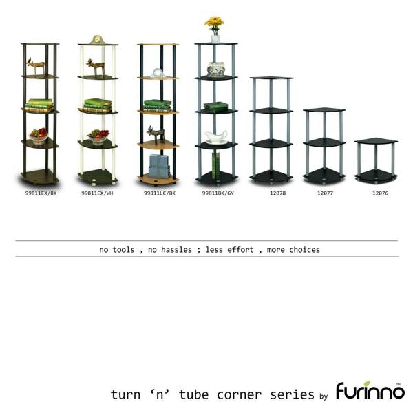 WALPLUS Space-Saving Turn-N-Tube 3-Tier Corner Display Rack Multipurpose Shelving Unit, Black/Grey for Small Spaces