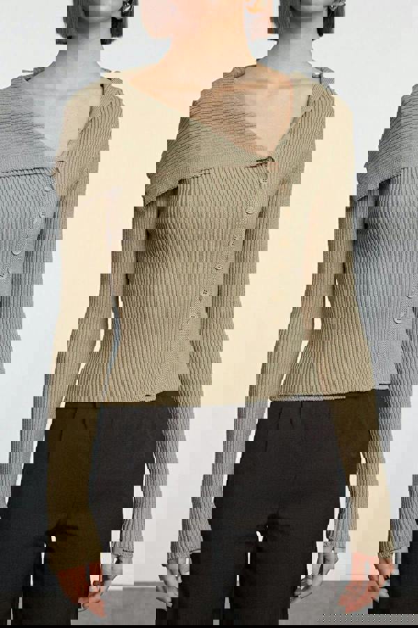 WOVCOR Mercerized Look Premium Yarn Fitted Knit Cardigan