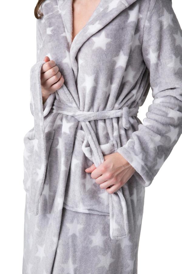 Camille Women's Supersoft Fleece Hooded Calf Length Bathrobe