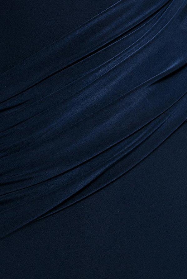 Asymmetric Neck Gathered Waist Maxi Dress - Navy Blue DR5096