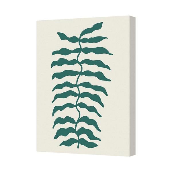 Benjamin Tate Design Contemporary Teal Fern Canvas Print In Deep Wooden Frame UK Handmade