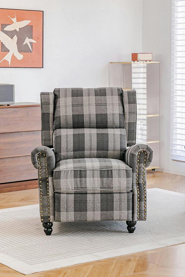 Living and Home Fabric Upholstered Sofa Pushback Reclining Chair Armchair