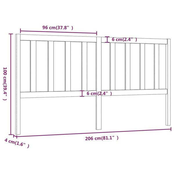 Berkfield Bed Headboard Black 206x4x100 cm Solid Wood Pine