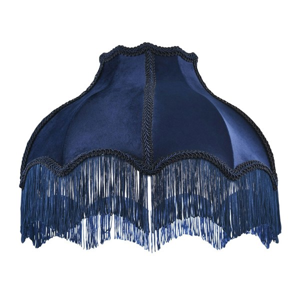 Classic Victorian Lamp Shade in Midnight Blue Velvet with Navy Trims Image 3