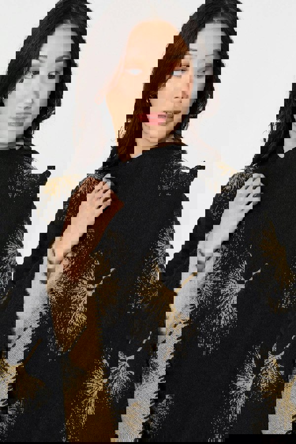 Black | Printed Open Front Oversized Poncho
