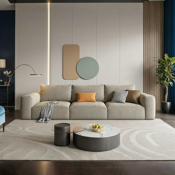 Lionel Three Seater Sofa, Linen-Weilai Concept-Weilai Concept