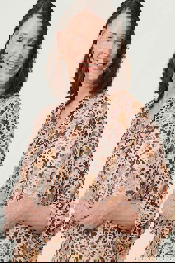 Beige | Animal Print 3/4 Sleeve Blouse