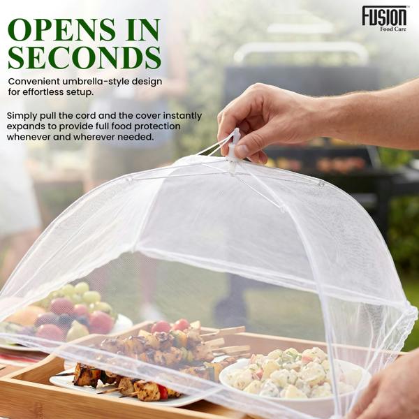 Fusion Food Care Food Covers Mesh Pop Up 4 Pack - 17" Food Umbrella Netting Covers - Foldable & Reusable Plates, Dish & Bowls Mesh Cover