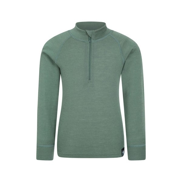Mountain Warehouse Childrens/Kids Merino Blend Half Zip Base Layer Top - Khaki Green