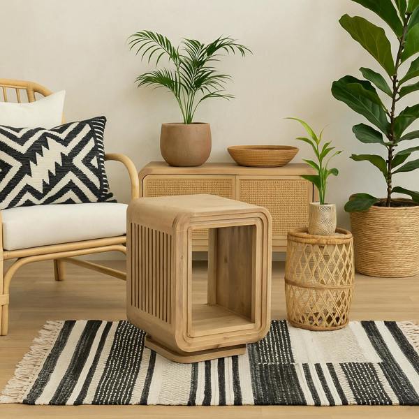 Wyld Haus Arizona Carved Natural Mango Wood Open Bedside Table