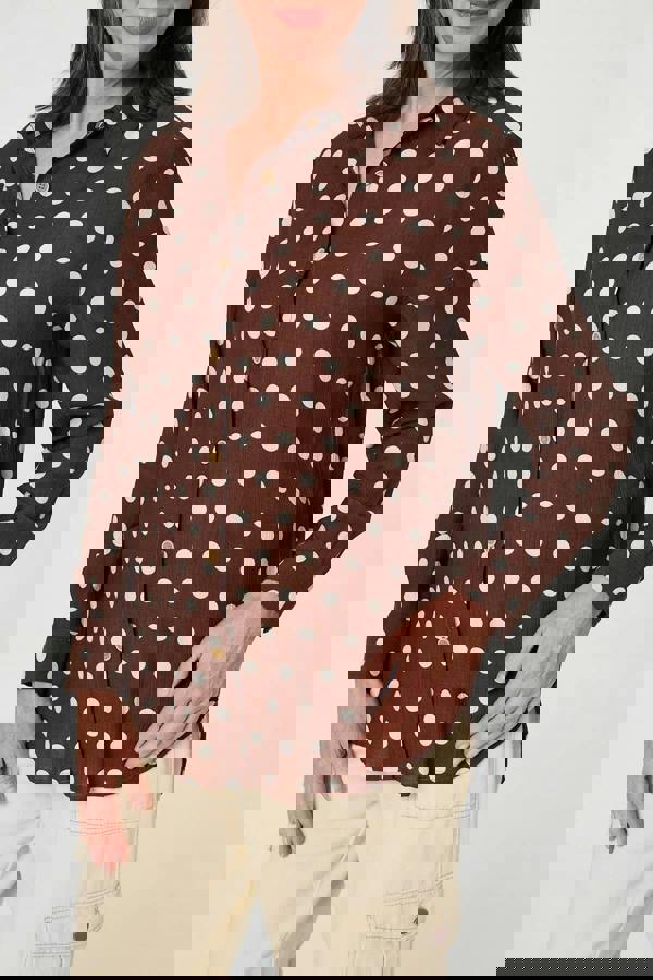 Brown | Polka Dot Print Long Sleeve Shirt