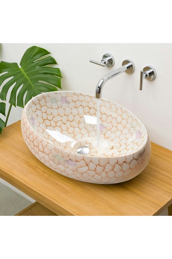 Living and Home Modern Countertop Oval Marble Bathroom Vessel Sink