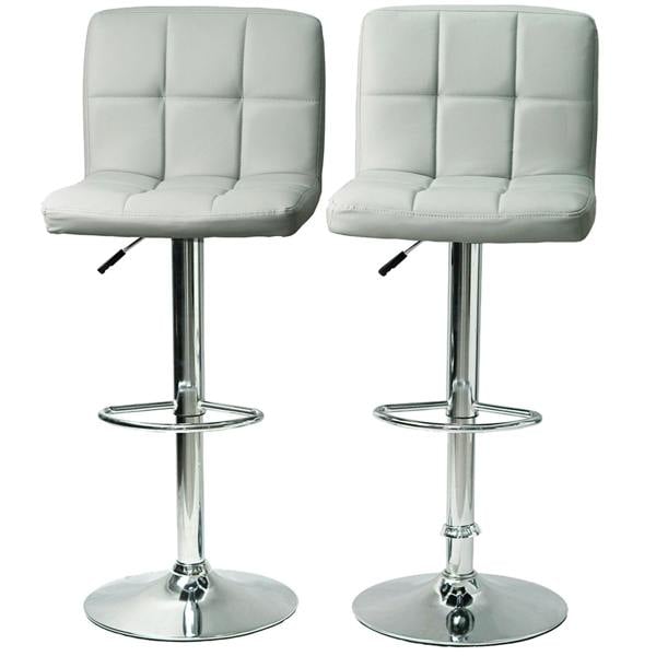 Gr8 Home 2x Light Grey Faux Leather Swivel Bar Stools Chrome Gas Lift Breakfast Chairs Set