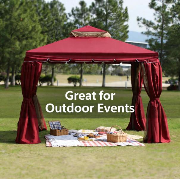 Shatchi Red Gazebo with Nets Aluminium Frame and Powder coated Steel Roof,3x3x2.75m