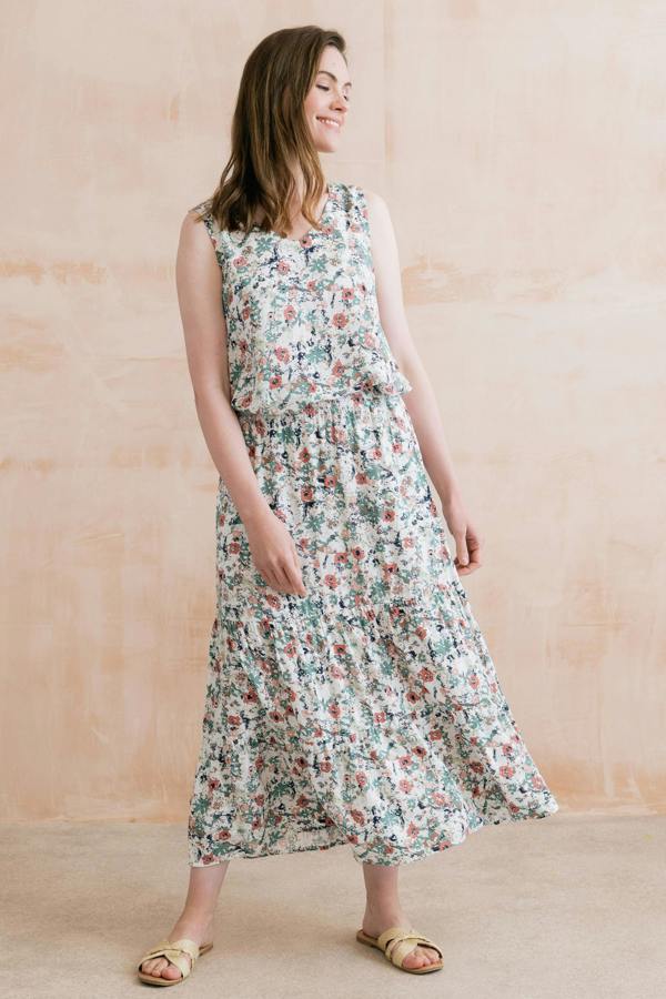 Lily & Me Evie Printed Midi Skirt Ecru