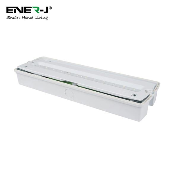 ENER-J 3W LED Emergency Bulkhead Fitting Maintained or Non-Maintained Exit Sign Light IP65 Waterproof