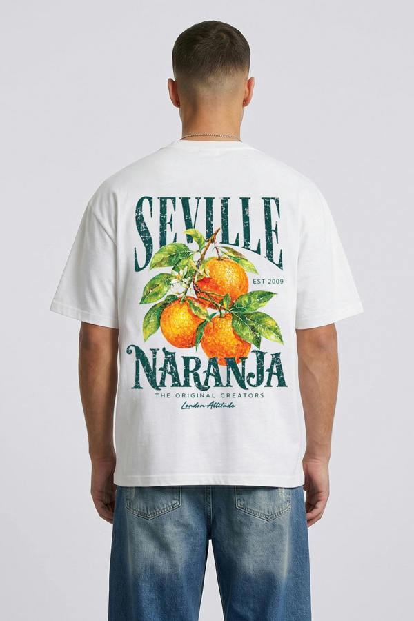 London Attitude White Oversized Seville Orange Printed T-Shirt