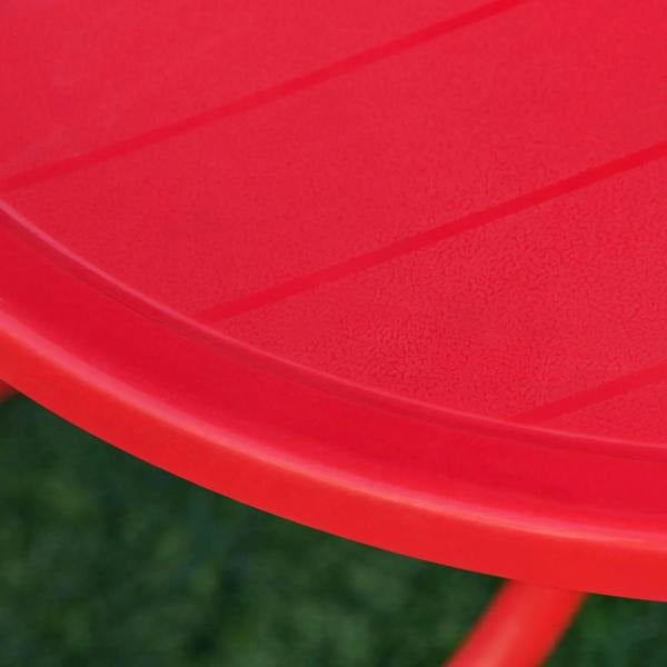 Red plastic tabletop edge with smooth rounded rim
