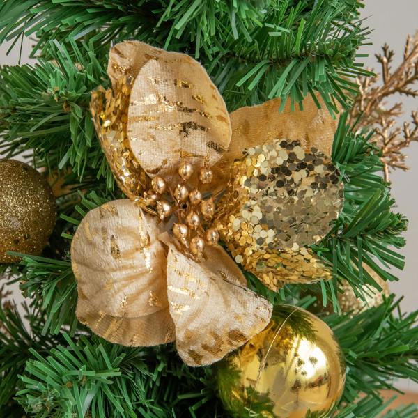 Samuel Alexander 40cm Golden Fir Mini Christmas Tree with Gold Baubles, Ribbons & Poinsettias