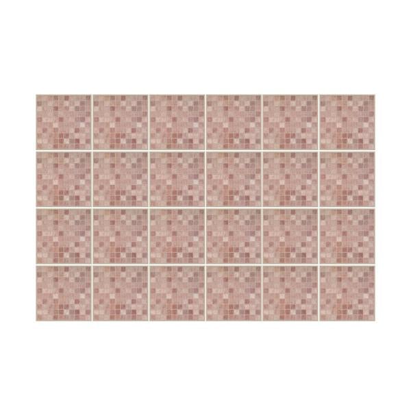 WT1590 - Vintage Pink Marble Mosaic Wall Tile Sticker Set - 15 x 15 cm (6 x 6 in) - 24 pcs