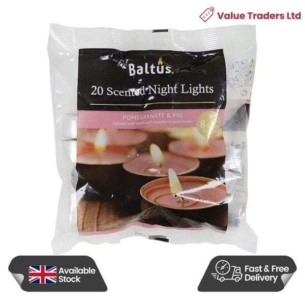 Baltus Pomegranate & Fig Scented Tealight Candles, Pack of 20, Up to 8 Hour Burn Time