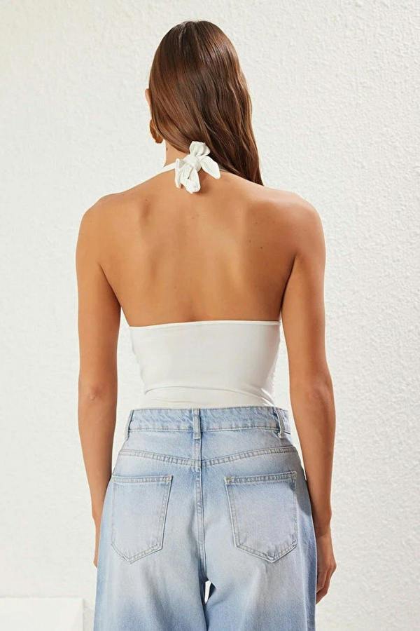 WOVCOR Gathered Halter Neck Knitted Bodysuit