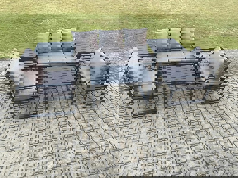 Fimous Aluminium Garden Furniture Set Patio Lounge Sofa with Oblong Coffee Table 2 Armchairs 2 Side Table Dark Grey