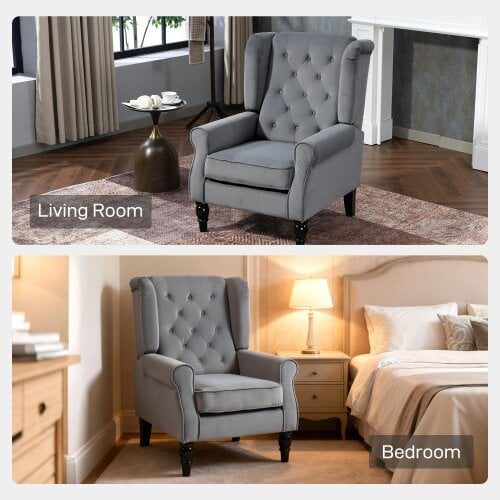 Wyld Haus Linimo Light Grey Retro Wingback Accent Chair With Button Tufted Upholstery