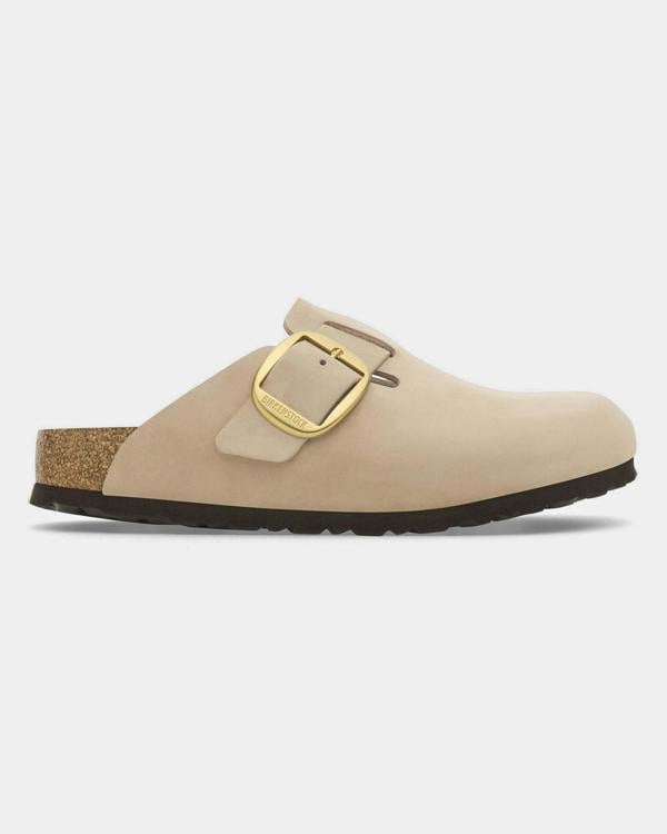 Birkenstock Boston Big Buckle Nubuck Leather Womens Clogs - Sandcastle