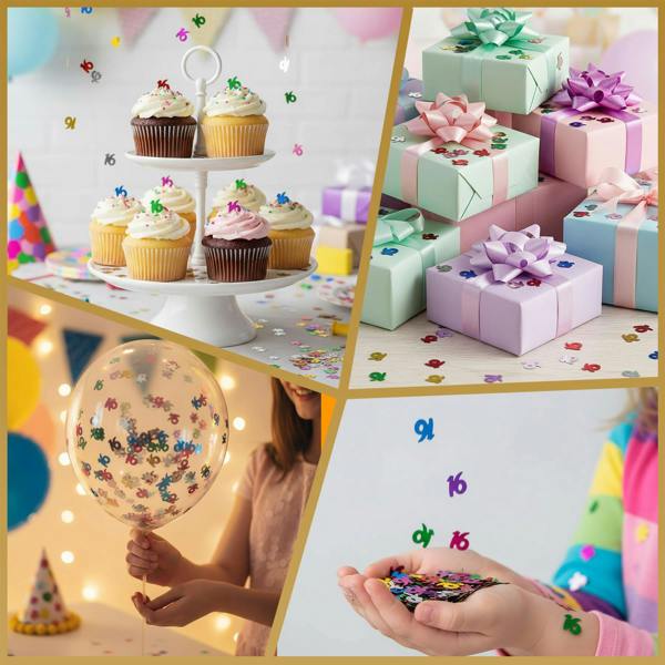 16th Birthday Multicolour Foil Metallic Confetti Party Decoration Pack for Table Tops and Displays image 9