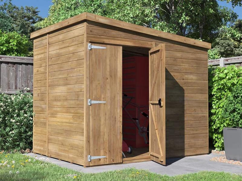 Dunster House Wooden Bike Shed 2.4 x 1.8 m (8'x6') 15mm Pressure Treated Pent Roof Superfelt Overlord Modular