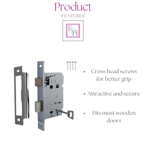 EDH Door Hardware Cadenza Victorian Scroll Door Handles Polished Chrome – Lever Latch, Bathroom Lock & 3 Lever Lock Sets