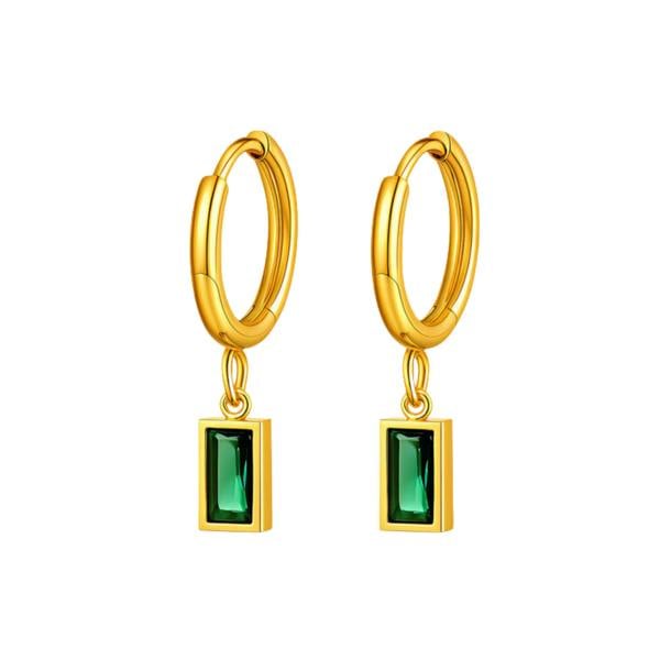 Serafina Jade Earrings - 18K Gold Plated Stainless Steel Emerald Green CZ Drop Hoop Earrings