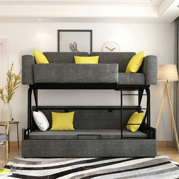 Pérez Two Seater Sofa Bed, Bunk Bed, Linen-Weilai Concept-Weilai Concept