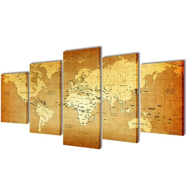 Berkfield Canvas Wall Print Set World Map 200 x 100 cm