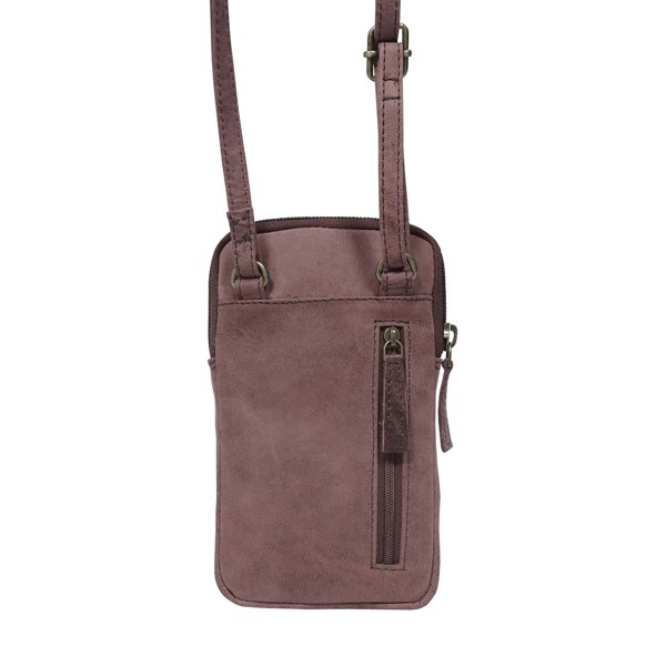 Real Hide Bags 'BROOKE' Plum Distressed Real Leather Mobile Phone Crossbody Bag