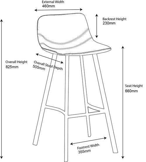 Lamboro Antico Fixed Height Bar Stool 66cm with Faux Leather Seat & Metal Legs