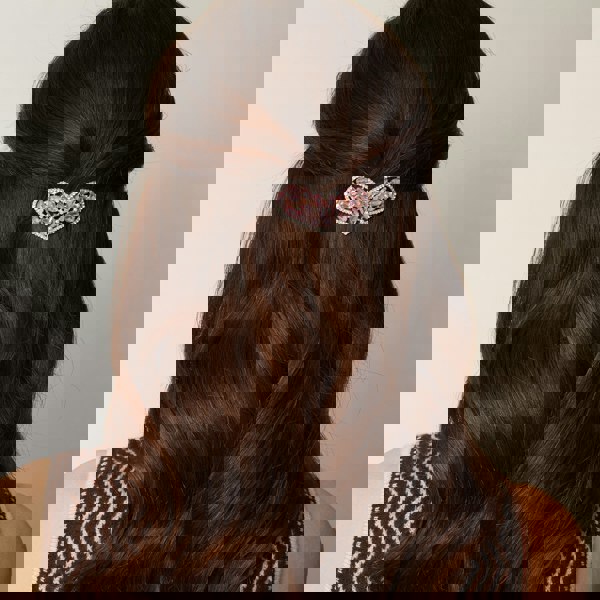 heart hair clip in pink with hair half up 