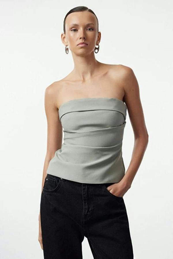 Hoxton Gal Strapless Fitted Draped Woven Blouse