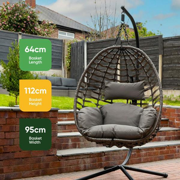 Gardenwize Hanging Egg Chair – Chrysalis Rattan Swing Chair with Cushions