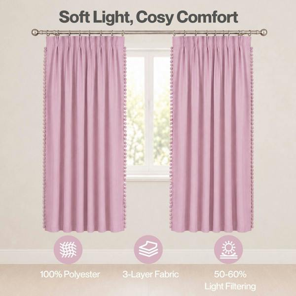 Marlow Pink Pom Pom Curtains for Nursery & Baby Girls Room 46"x72"  2 Panels