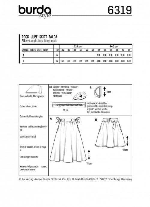 Burda Sewing Pattern 6319 Skirts For Women, 8 to 18 - Easy