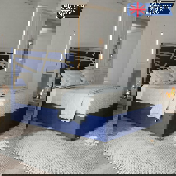 Casa Magna Arabella Upholstered Soft Velvet Metal Bed Frame - Blue