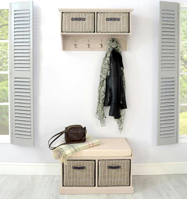 Statement Furniture Tetbury Wall Coat Rack with 2 Strong Storage Baskets. Assembled Hallway Storage Shelf